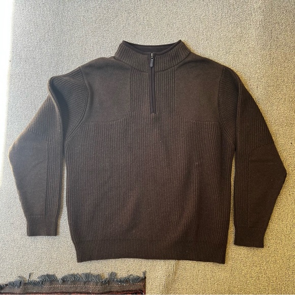 Men’s L.L. Bean Brown Merino Lambs’ Wool Half Zip-Up Sweater Size L - Picture 1 of 6